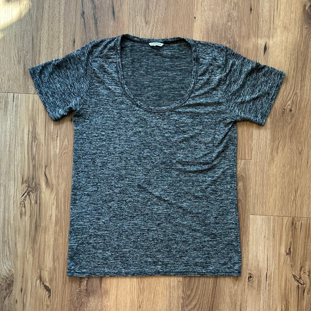 Club Monaco‎ Womens Heathered Charcoal Grey Scoop Neck Pocket T-Shirt Size M